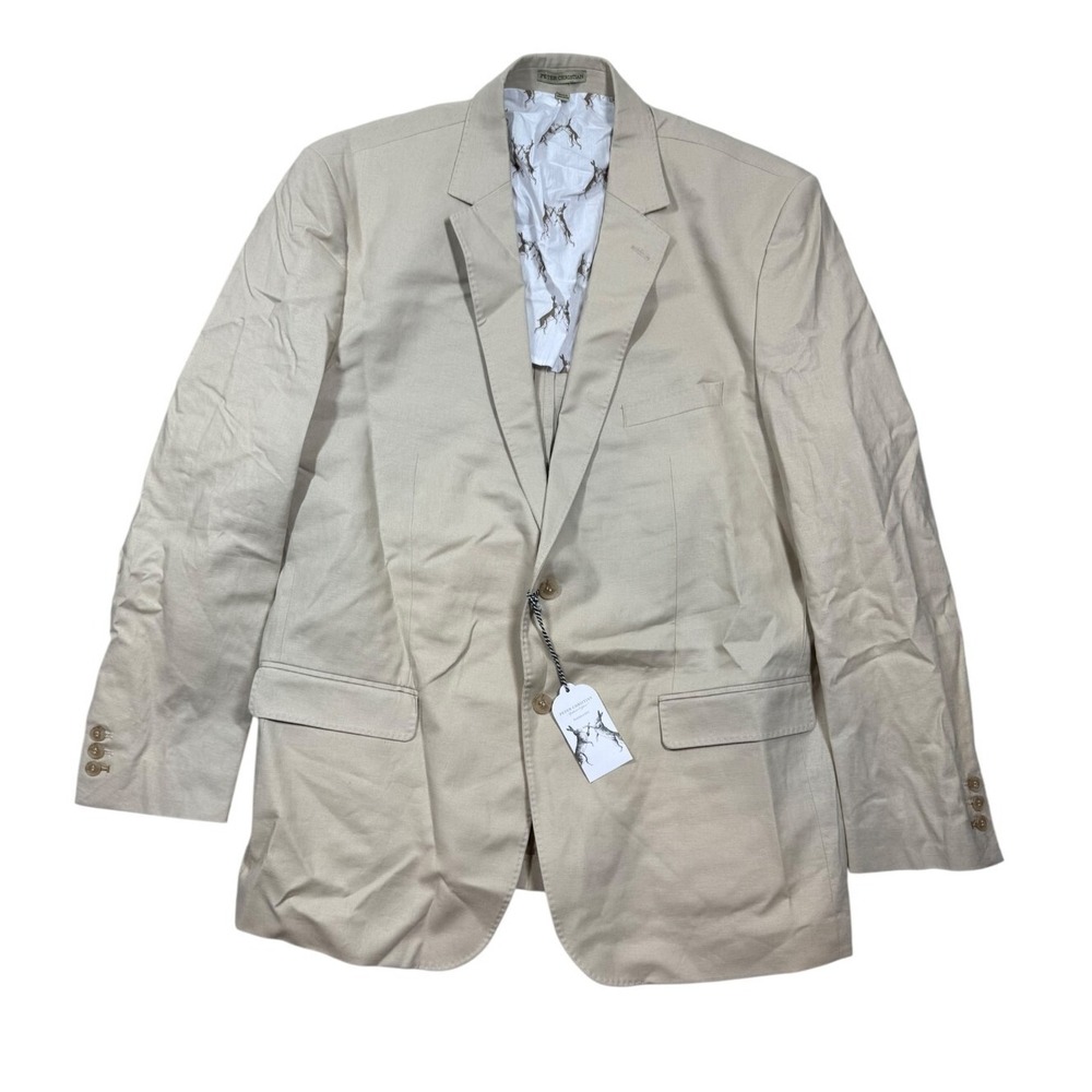 Peter Christian Mens Stone Classic Linen Blend Suit Jacket Blazer Size 52L NWT